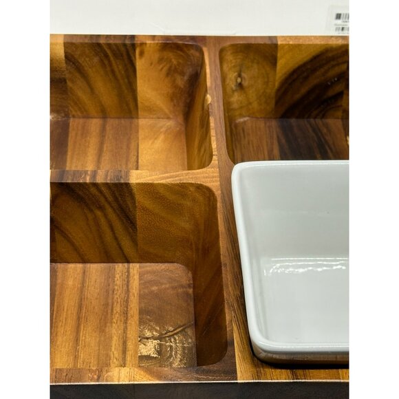 NIB The Cellar Divided Server – Wood Tray with White Removable Ceramic Bowl - Picture 5 of 9